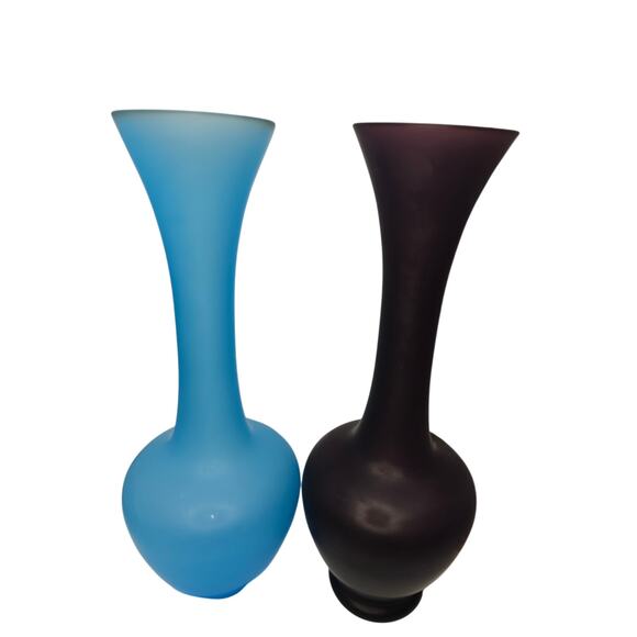 Set of 5 Colored Satin Glass Bud Vases 7.5" Tall EUC - Picture 4 of 12